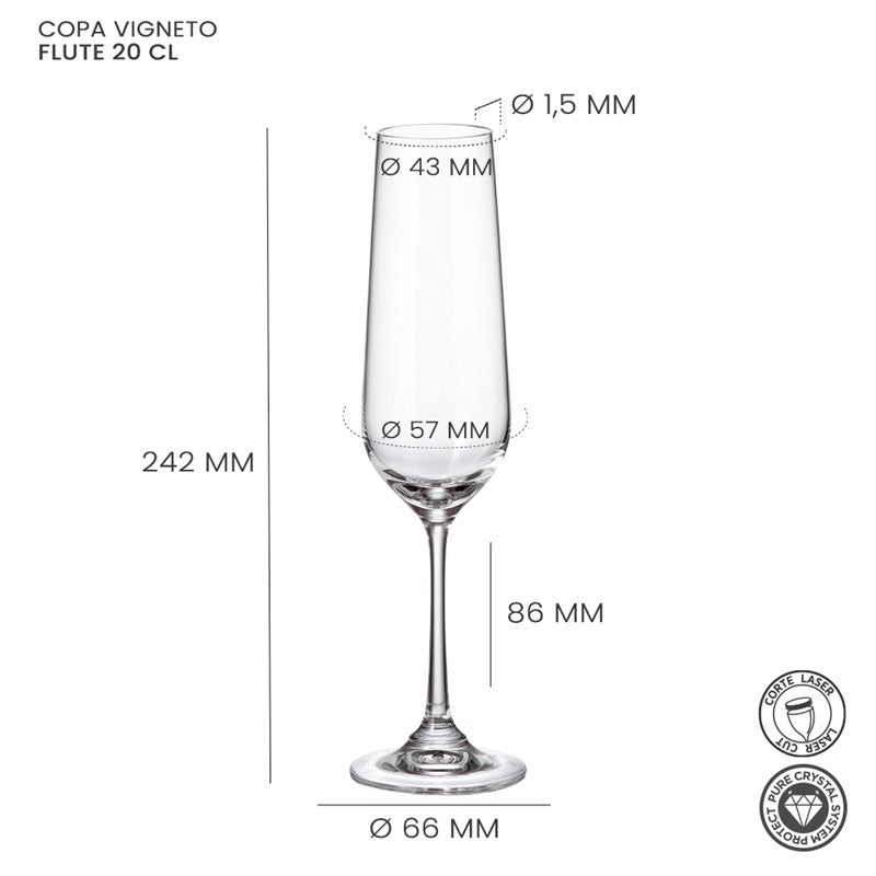 Alar Vigneto Champagneflute 20 cl - Doos 6 stuks - 123Glaswerk